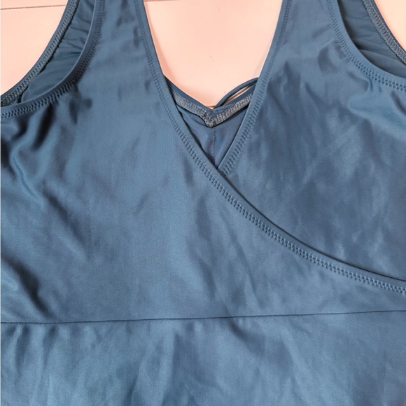 Girlfriend Collective Isla Wrap Tie One Piece Swimsuit Teal Size Large - Picture 5 of 7